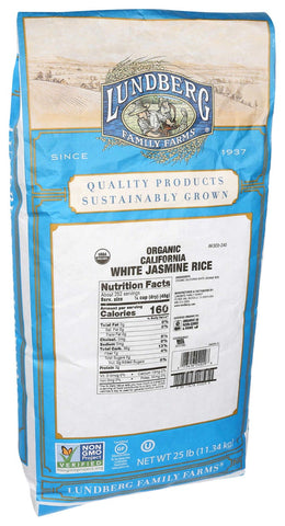 Lundberg Farms Organic White California Jasmine Rice , 25 pound