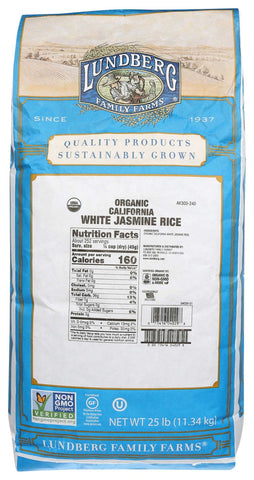 Lundberg Farms Organic White California Jasmine Rice , 25 pound