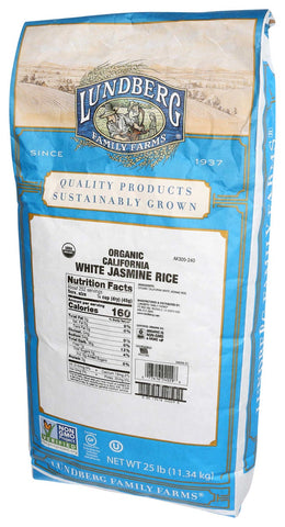 Lundberg Farms Organic White California Jasmine Rice , 25 pound