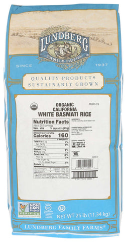 Lundberg Farms Organic White California Basmati Rice , 25 pound