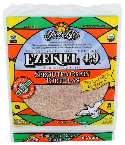 Food For Life Baking Organic Ezekiel 4:9 - Large Sprouted Whole Grain Flourless Tortilla, 12 Ounce -- 12 per case.