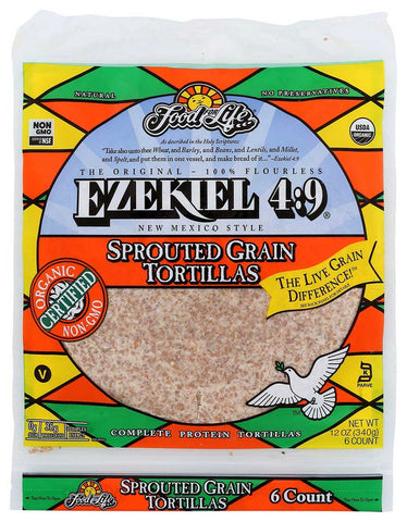 Food For Life Baking Organic Ezekiel 4:9 - Large Sprouted Whole Grain Flourless Tortilla, 12 Ounce -- 12 per case.