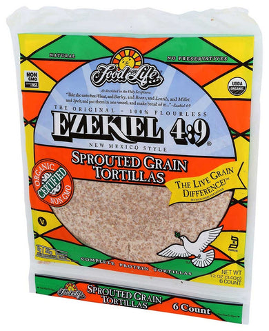 Food For Life Baking Organic Ezekiel 4:9 - Large Sprouted Whole Grain Flourless Tortilla, 12 Ounce -- 12 per case.