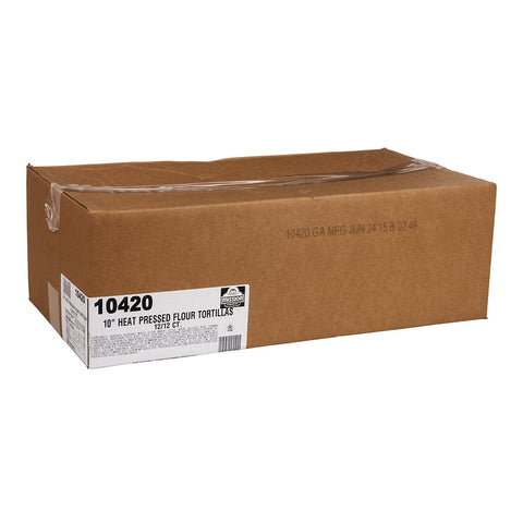 Mission Foods Heat Pressed Flour Tortilla, 10 inch - 12 per pack -- 12 packs per case.