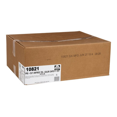 Mission Foods Pre-Cut Unfried Tri-Color Tortilla Chips - 4 Cut, 10 Pound -- 3 per case.
