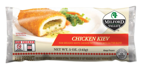Milford Valley Farms Raw Breaded Chicken Entree Retail Bag Chicken Kiev, 5 Ounce -- 25 per case.