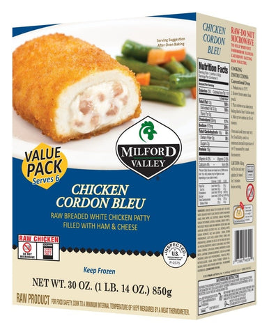 Milford Valley Farms Chicken Cordon Bleu, 30 Ounce -- 6 per case.