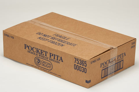 Grecian Delight Whole Wheat Sliced Bread Pita Pocket, 6 inch - 6 pieces per pack -- 12 packs per case.