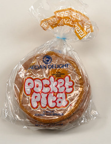 Grecian Delight Whole Wheat Sliced Bread Pita Pocket, 6 inch - 6 pieces per pack -- 12 packs per case.