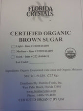 Florida Crystals Organic Dark Brown Sugar, 50 Pound.