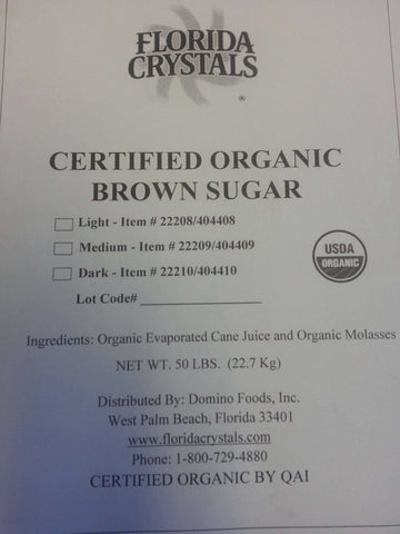 Florida Crystals Organic Dark Brown Sugar, 50 Pound.