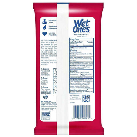 Wet Ones Fresh Scent Antibacterial Hand Wipes - 20 count per pack -- 10 packs per case.