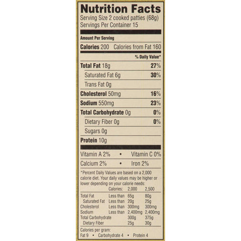 Jimmy Dean Pork Sausage Patty, 3 Pound -- 8 per case.