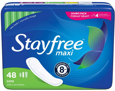 Stayfree Maxi Super Pads - 48 count per pack -- 4 packs per case