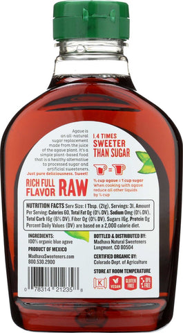 Madhava Organic Amber Agave Nectar, 23.5 Ounce -- 6 per case
