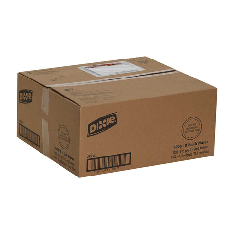 Dixie White Paper Plates 8.5 inch Medium Weight -- 1000 per case.