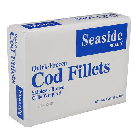 Seaside Skinless and Boneless Cello Cod Fillet, 12 to 16 Ounce of 6 Pieces Per Bag, 5 Pound -- 10 per case.