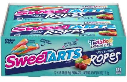 Sweetart Ropes Twist Rainbow Soft and Chewy Candy, 3.5 Ounce Shared Pack -- 48 Per case