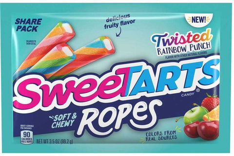 Sweetart Ropes Twist Rainbow Soft and Chewy Candy, 3.5 Ounce Shared Pack -- 48 Per case