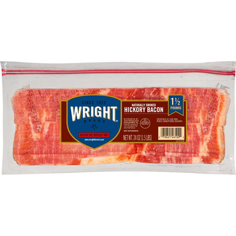 Wright Thick Sliced Hickory Smoked Bacon, 1.5 Pound -- 12 per case.