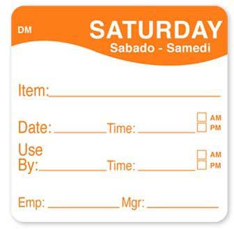 Daymark Saltillo Day Of The Week Label, 2 x 2 inch -- 250 per case