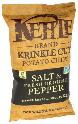 Kettle Foods Salt and Fresh Ground Pepper Krinkle Cut Potato Chips, 5 Ounce -- 15 per case.