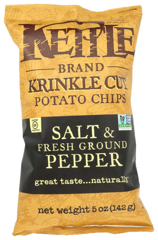 Kettle Foods Salt and Fresh Ground Pepper Krinkle Cut Potato Chips, 5 Ounce -- 15 per case.