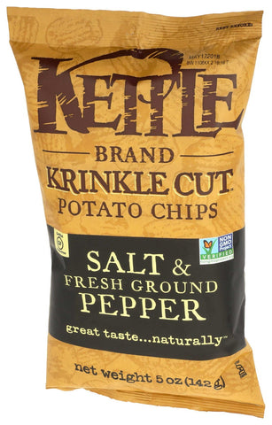 Kettle Foods Salt and Fresh Ground Pepper Krinkle Cut Potato Chips, 5 Ounce -- 15 per case.