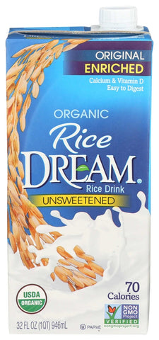 Rice Dream Organic Enriched Unsweetened Rice Drink, 32 Ounce -- 12 per case.