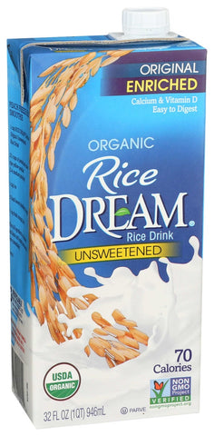 Rice Dream Organic Enriched Unsweetened Rice Drink, 32 Ounce -- 12 per case.