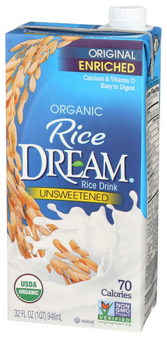 Rice Dream Organic Enriched Unsweetened Rice Drink, 32 Ounce -- 12 per case.