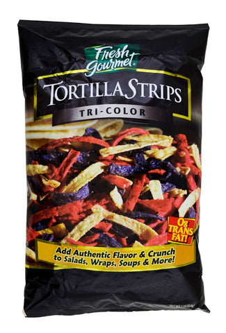 Fresh Gourmets Tri-Color Tortilla Strips - 1 lb. bag, 10 per case