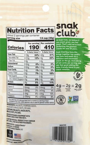 Snak Club Resealable Raw Keto Mix, 2.25 Ounce -- 6 per case