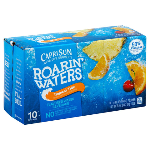 Capri Sun Roarin Waters Tropical Fruit Flavored Beverage, 6 Fluid Ounce - 10 per pack -- 4 packs per case.