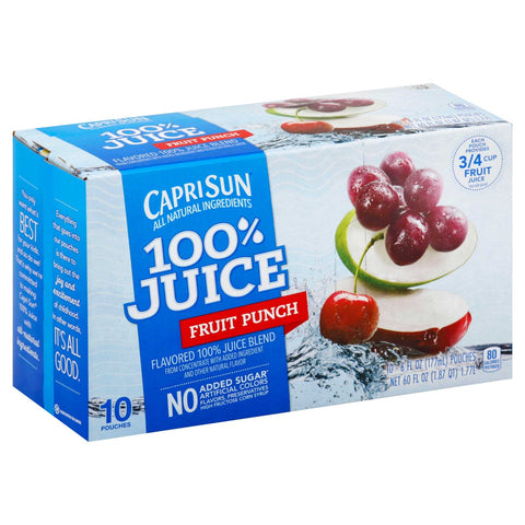 Capri Sun All Natural 100 Percent Fruit Punch Juice, 60 Fluid Ounce -- 4 per case.