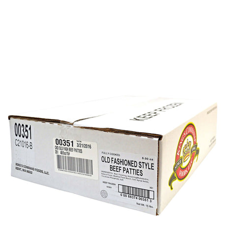 Kings Command Foods Old Fashioned Cooked Beef Steak Burger, 5 Ounce -- 48 per case.