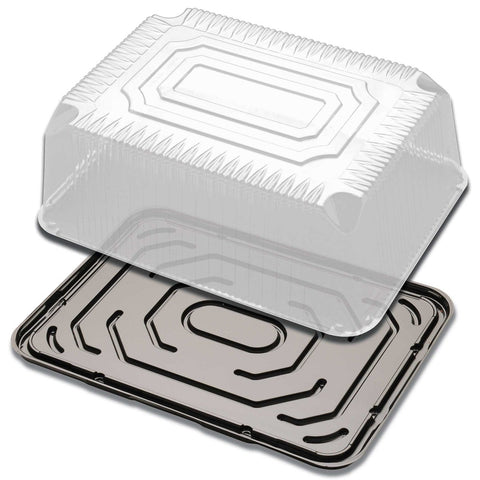 Displaycake Black 1/4 Size Sheet Cake Plastic Display Container with Dome Lid -- 80 per case.