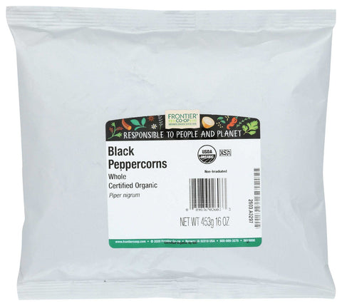 Frontier Herb Organic Whole Black Peppercorn, 16 Ounce -- 6 per case