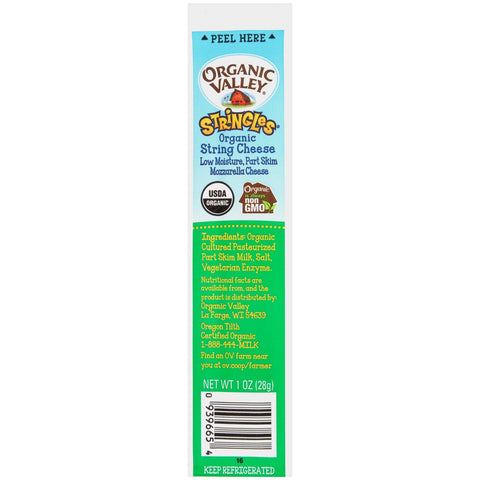 Organic Valley Organic Stringles Low Moisture Part Skim Mozzarella Cheese, 1 Ounce -- 96 per case