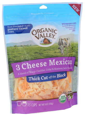 Organic Valley Thick Cut Shredded Three Cheese Mexican Blend, 6 Ounce -- 12 per case