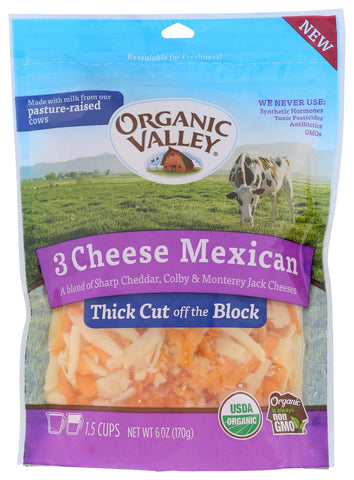 Organic Valley Thick Cut Shredded Three Cheese Mexican Blend, 6 Ounce -- 12 per case