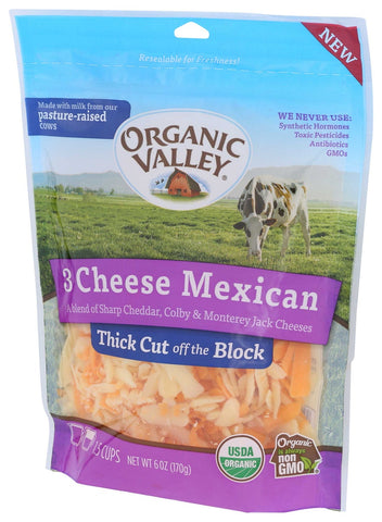 Organic Valley Thick Cut Shredded Three Cheese Mexican Blend, 6 Ounce -- 12 per case