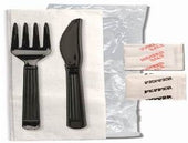 Forum Black Fork Knife Napkin Salt and Pepper Cutlery Kit -- 500 per case.