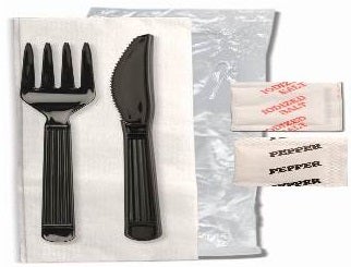 Forum Black Fork Knife Napkin Salt and Pepper Cutlery Kit -- 500 per case.