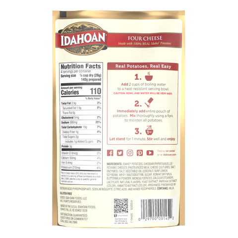 Idahoan Four Cheese Mashed Potatoes, 4 oz Pouch