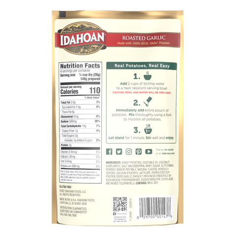 Idahoan Roasted Garlic Mashed Potatoes, 4 oz Pouch