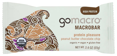 Go Macro Organic Protein Pleasure Peanut Butter Chocolate Chip Macrobar, 2.5 Ounce -- 12 per case.