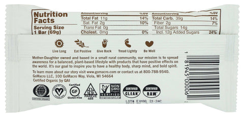 Go Macro Organic Protein Pleasure Peanut Butter Chocolate Chip Macrobar, 2.5 Ounce -- 12 per case.
