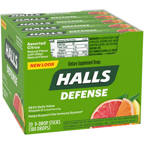 Halls Defense Assorted Citrus - 9 piece stick, 480 per case