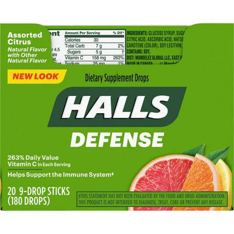 Halls Defense Assorted Citrus - 9 piece stick, 480 per case